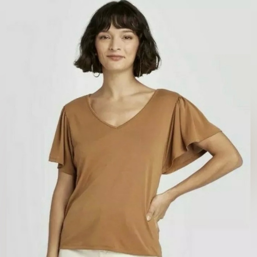 NWT Women's A New Day Rust Butterfly Cap Sleeve Blouse Size Small